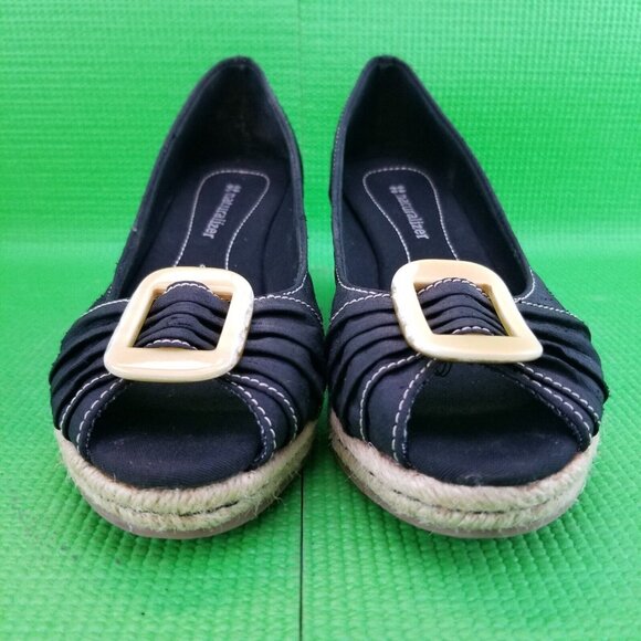 ✅Naturalizer BASHFUL Black Fabric Espadrille Peep Toe Wedge Shoes Women’s Sz 7M - Picture 6 of 16